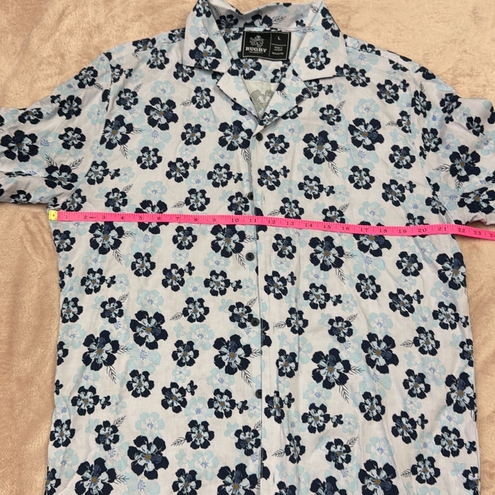 HAWAIIAN PRINT Blue and White Floral Casual summer shirt - Picture 3 of 5